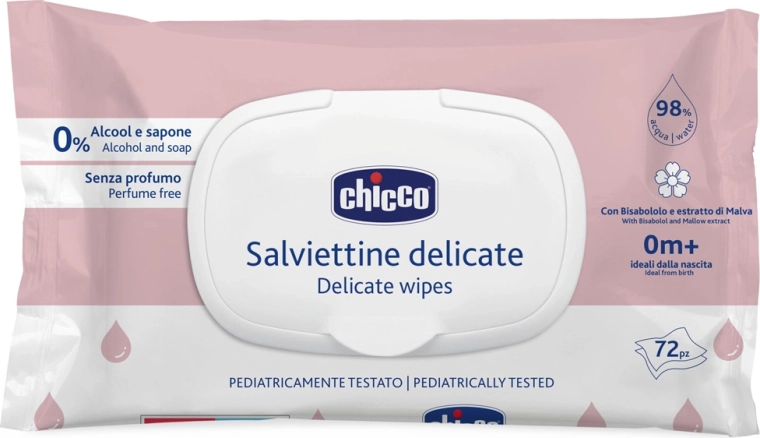 Chicco detské vlhčené obrúsky Delicate s harmančekom 72 ks