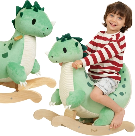 Classic World mäkký plyšovo-drevený hojdací dinosaurus