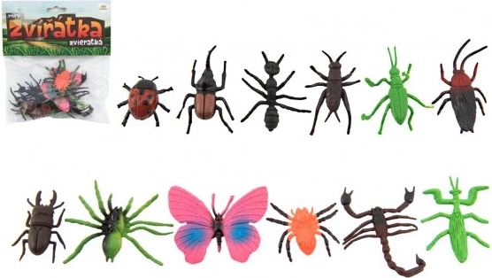 Mini plastové zvieratká a hmyz 12 ks