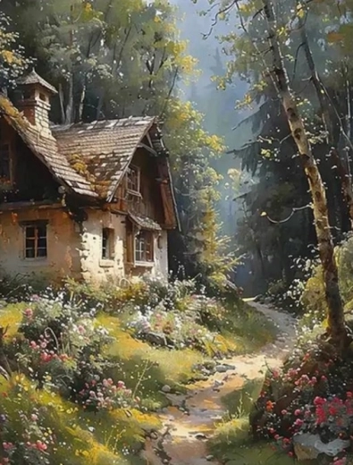 Diamantové maľovanie Chata v lese 30 × 40 cm