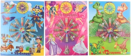 Omaľovánky A4 s voskovkami Piráti, Dinosaury a Princezné