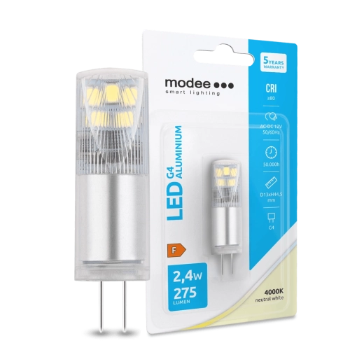 LED žiarovka G4 hliníková 12 V 2,4 W 4000 K 275 lm MODEE