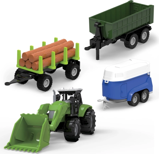 FARM SERVICE set traktor s nakladačom, valníkmi a prívesom so svetlami a zvukmi