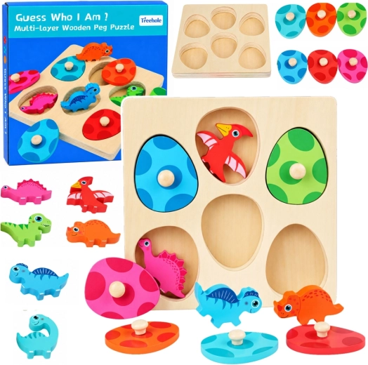 Drevené edukatívne puzzle dinosaury s úchytmi