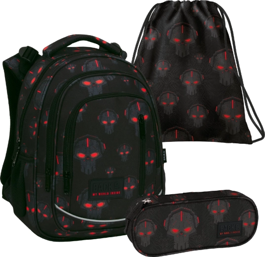 Školský set BackUP Robots Red 3v1 (batoh, peračník – etue a vak)