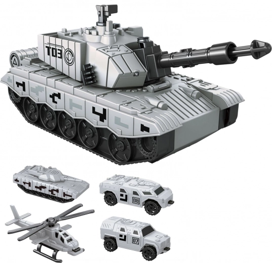 Vystreľovací tank na zotrvačník 21 cm s autami a vrtuľníkom