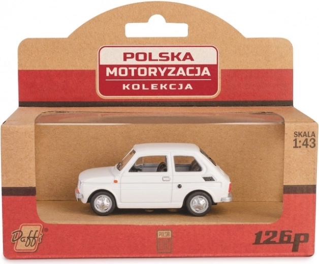 Kovový model auta Fiat 126p PRL v bielej farbe, 1:43