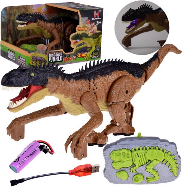 Hnedý dinosaurus s diaľkovým ovládaním hračka
