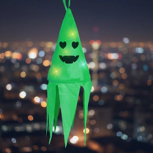 Závesná svietiaca halloweenska dekorácia duch zelená