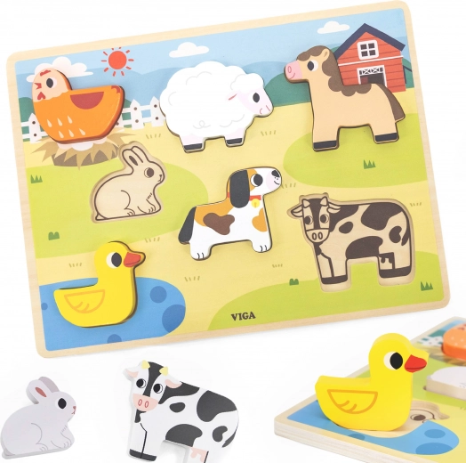 Viga drevené puzzle Montessori Farma 2v1