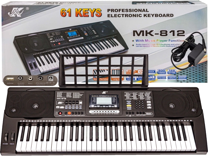 Keyboard s dynamikou úhozu MK-812 (61 klávesov) so stojančekom na noty a napájacím adaptérom