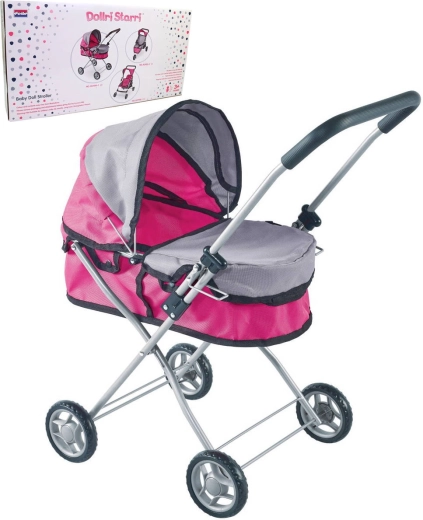 Hlboký kočík pre bábiku ružovo-sivý (do 43 cm)