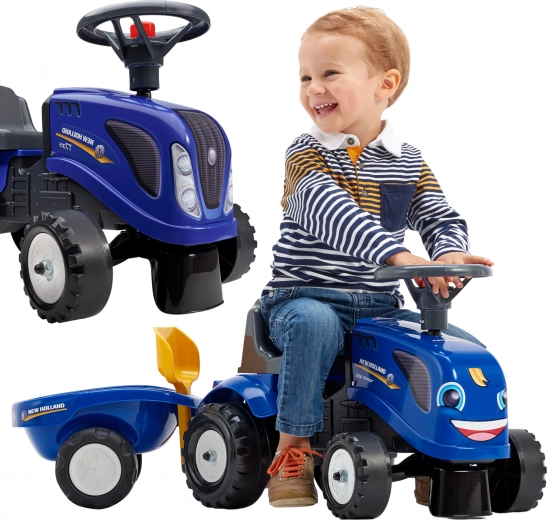 Odrážadlo traktor NEW HOLLAND s prívesom a doplnkami pre deti od 1 roka