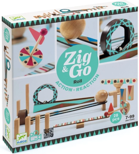 Djeco drevená guľôčková dráha Zig & Go, 28 dielikov