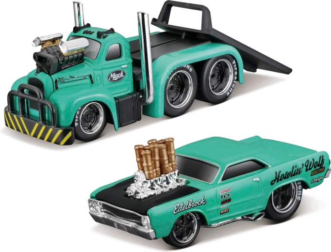 Maisto Muscle transports Mack B-61 valník s Dodge Dart HEMI gasser 1:64