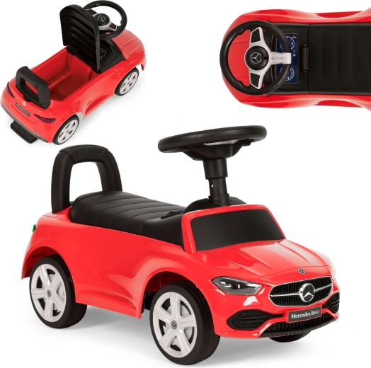Jazdiace auto Mercedes C CLASS interaktívny volant znie červeno