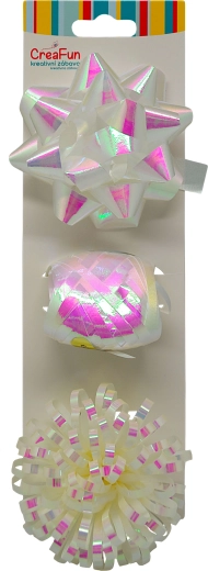 Darčeková sada biela dúhovo lesklá – stuha 10 m a 2 mašle