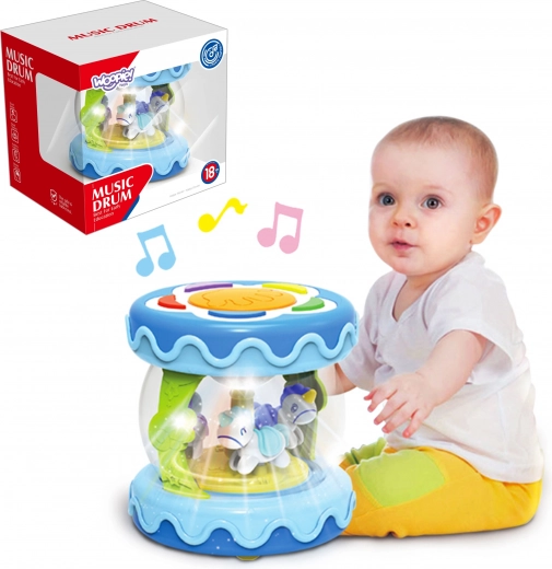 Woopie detský bubienok 3v1 s hracím strojčekom a projektorom + valec na učenie lezenia