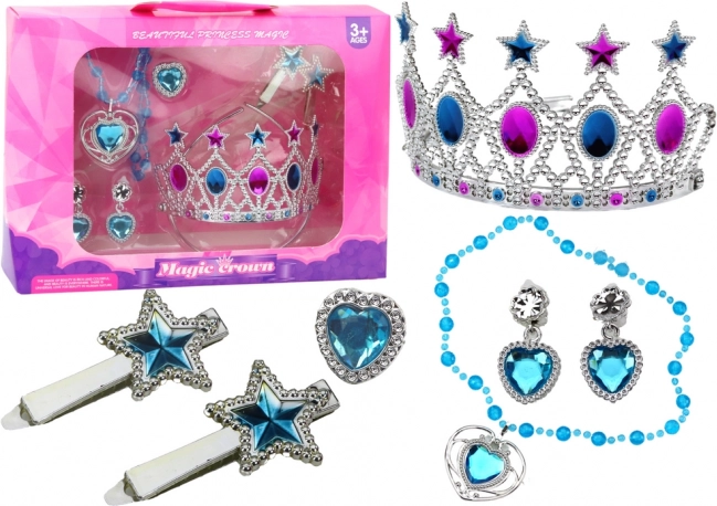 Malá princezná Set korunka náušnice náhrdelník prsteň klipy