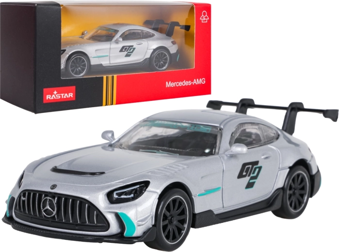 Kovový model Mercedes-AMG GT2 RASTAR v mierke 1:43, strieborný