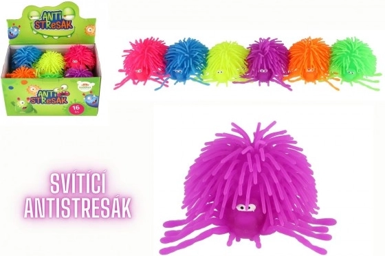 Antistresová mačkacia loptička pavúk 10 cm so svetlom (silikón, 6 farieb)