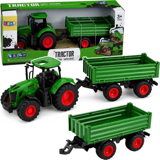 Zelený farmársky traktor s prívesom 1:24 s gumovými kolesami