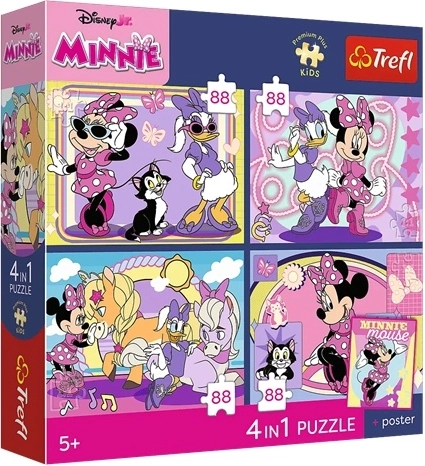 Trefl Disney Minnie Mouse puzzle 4 v 1 (4×88 dielikov) Magické momenty + zberateľský plagát