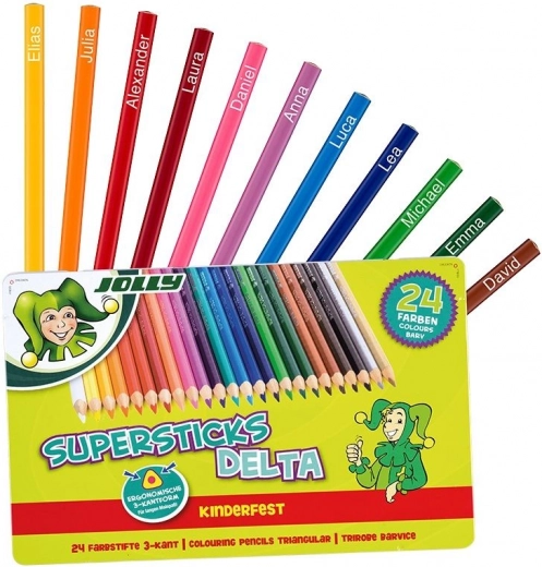 Trojhranné pastelky DELTA, 24 farieb, kovová krabička