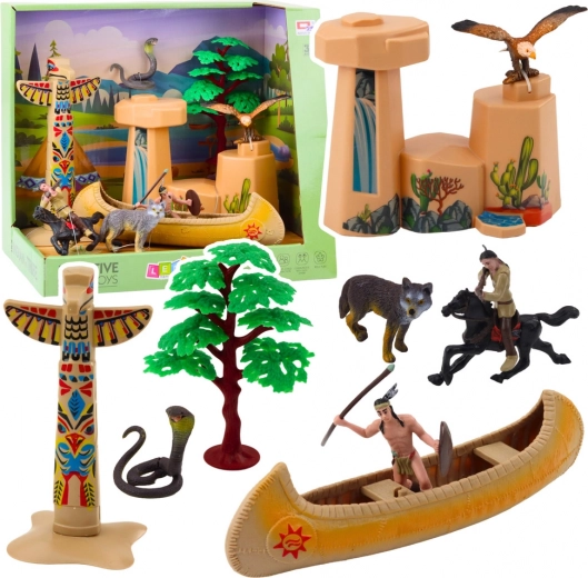 Indiánska Sada s Kajakom a Totemom