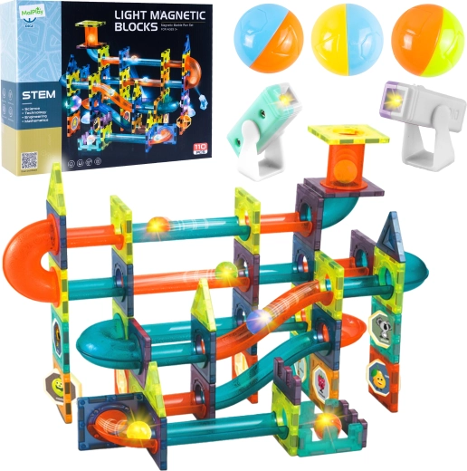 Magnetická 3D stavebnica so svetlom, 110 dielov