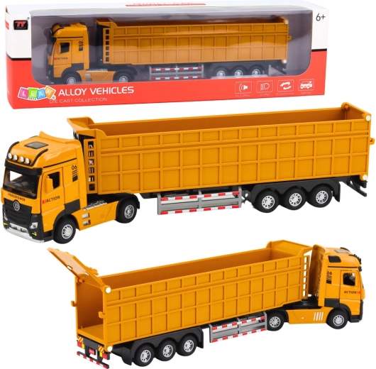 Kovová žltá vyklápacia nákladná súprava so svetlami a zvukmi