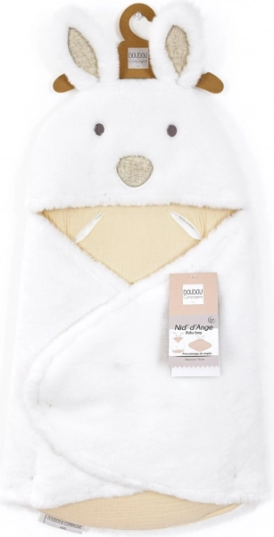 doudou plyšová biela dečka s kapucňou Happy Wild 70 cm