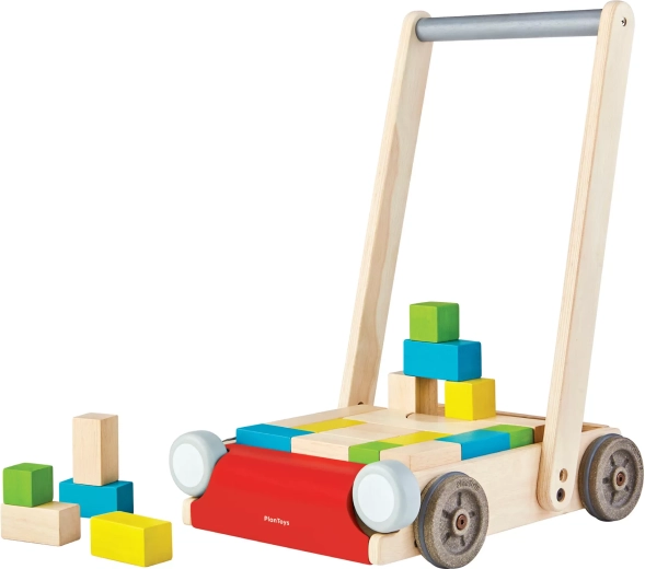PlanToys drevené chodítko s kockami