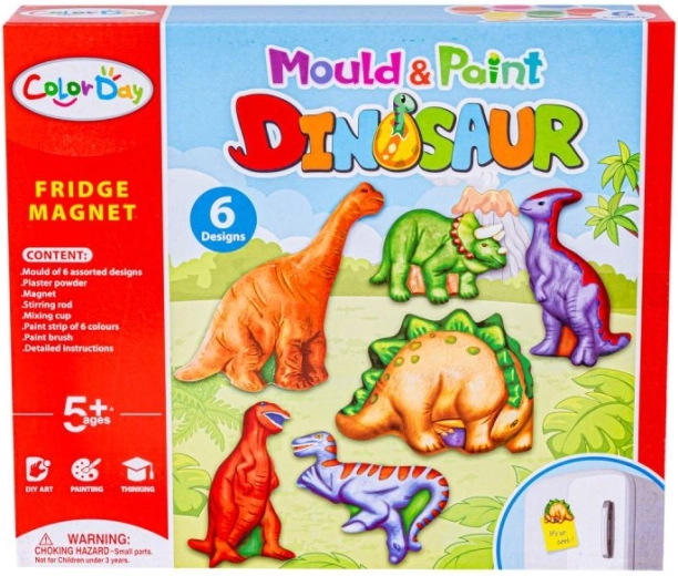 6 dinosauřích magnetiek na odliatie a vyfarbenie
