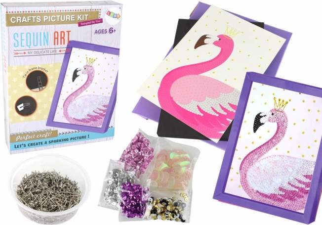 Kreatívna DIY sada Flitre špendlíky Rám Plameniak