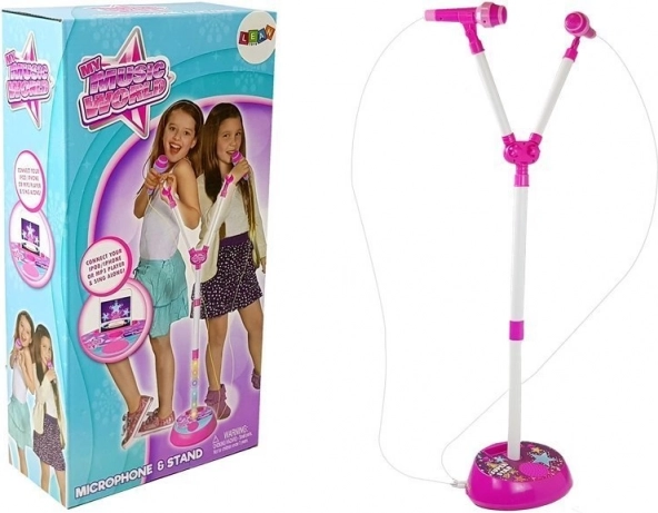 Detský dvojitý karaoke mikrofón so stojanom a svetlami, MP3