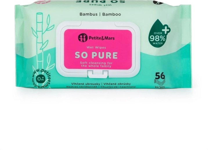 Petite&Mars vlhčené bambusové obrúsky So pure biologicky odbúrateľné 56 ks