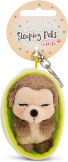 Nici kľúčenka spiaci ježko 12 cm v zelenom puzdre