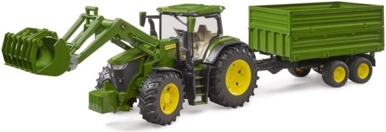 Bruder traktor John Deere 7R 350 s čelným nakladačom a tandemovým sklápačným prívesom