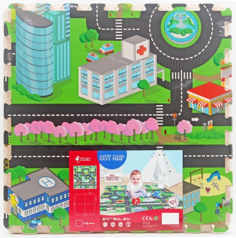 Mäkké penové puzzle mesto na podlahu 118 × 118 cm