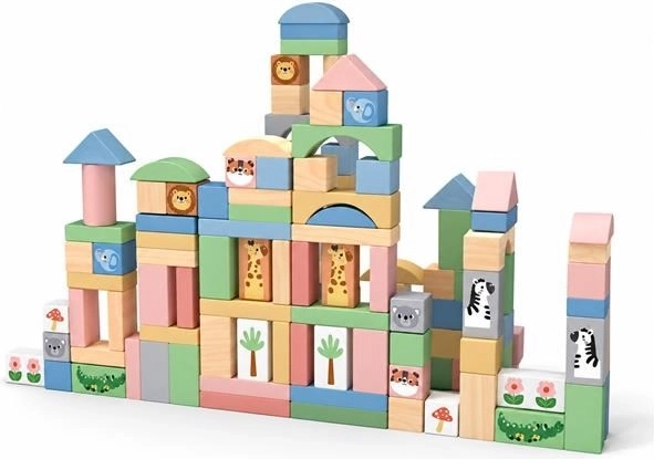 Drevené kocky Safari Montessori 120 ks Baby Mix