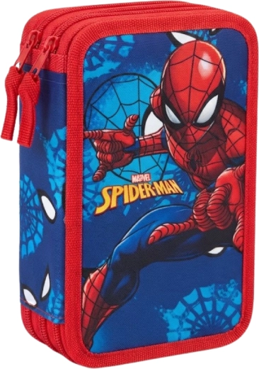 Trojposchodový vybavený školský peračník Spider-Man v modro-červenej farbe