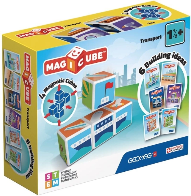 magnetická stavebnica geomag magicube printed transport, 7 dielov