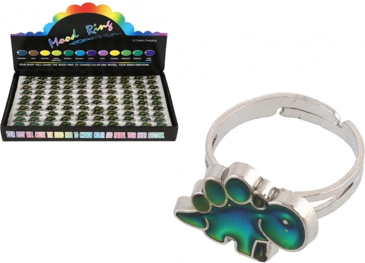 Nastaviteľný prsteň s dinosaurom meniaci farbu podľa teploty – kovový, 100 ks v boxe