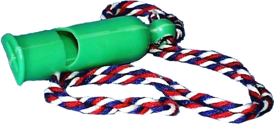 Signálna plastová píšťalka so šnúrkou na krk, 7 cm, mix 4 farieb, 50 ks v boxe