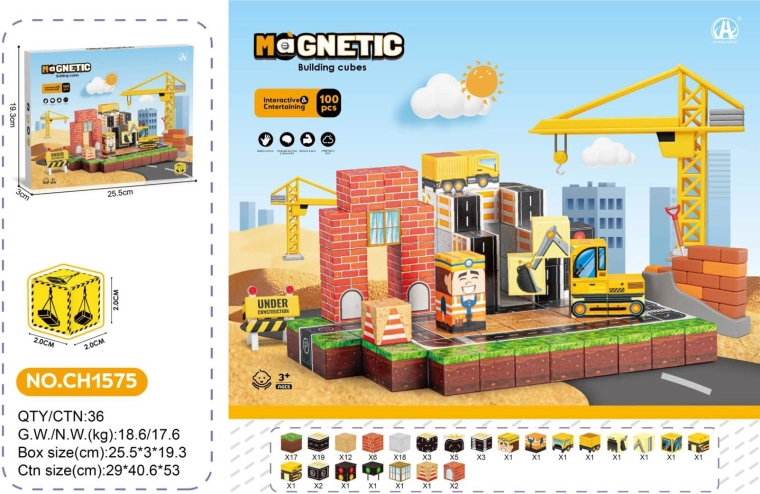 Magnetické kocky – stavenisko 100 dielov