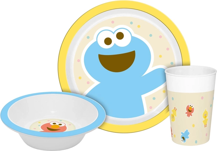 Detská jedálenská súprava Sesame Street – priatelia, 3-dielna (PP)
