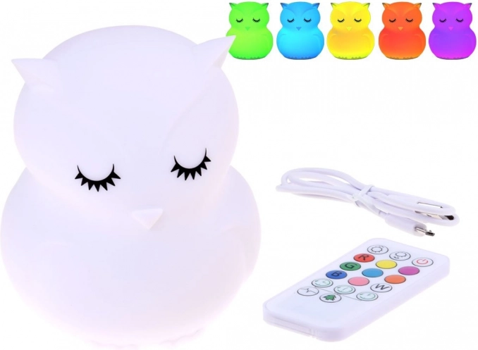 Silikónová nočná lampička sova s diaľkovým ovládaním RGB