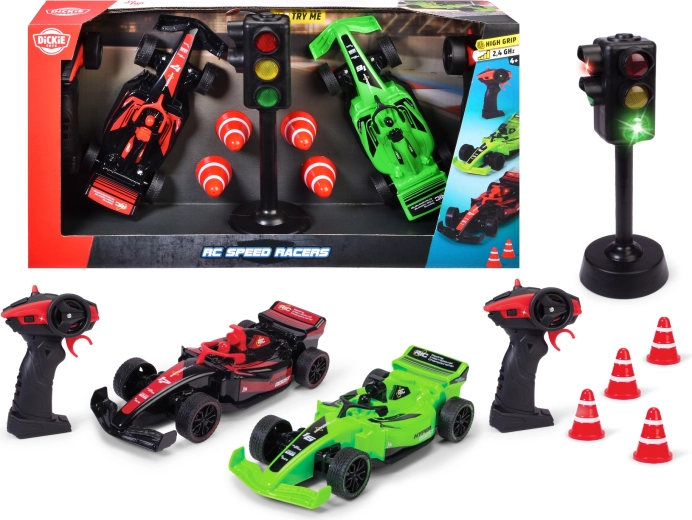 Dickie RC Speed Racers – súprava dvoch pretekárskych áut na diaľkové ovládanie so svetelnou signalizáciou a kužeľmi