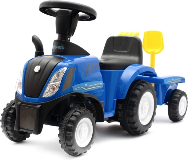 Detské odrážadlo traktor s vlečkou a náradím NEW HOLLAND modré